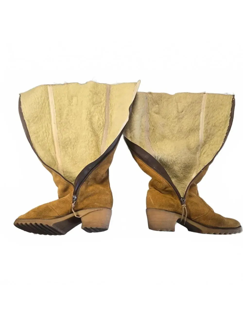 Vintage 1970s Suede Shearling Boots, Boho Mod Winter Boots, side zip